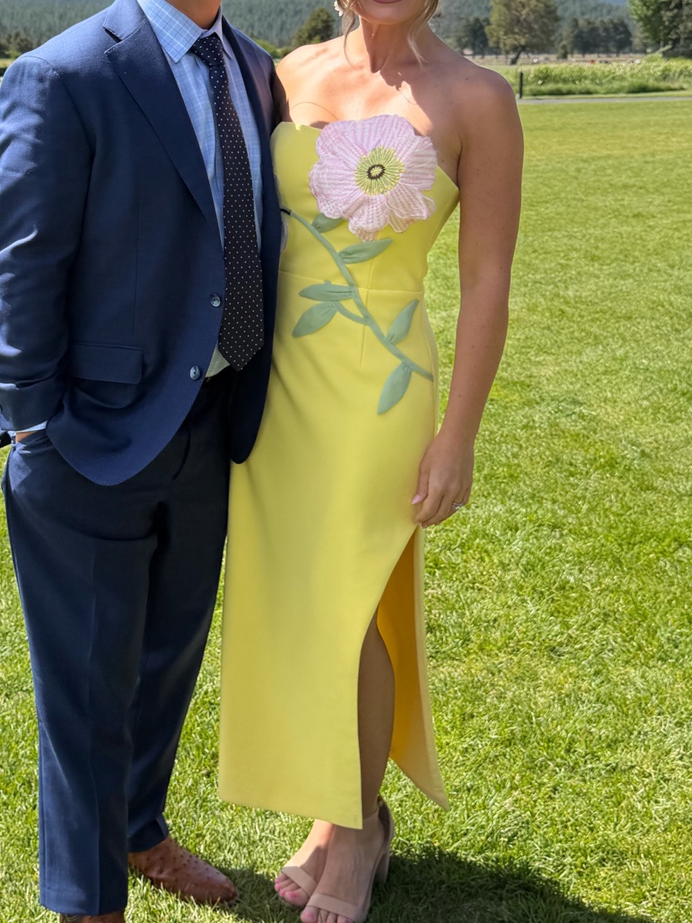 Elliatt Strapless Lemon Midi Dress with Floral Appliqués - Picture 4 of 4